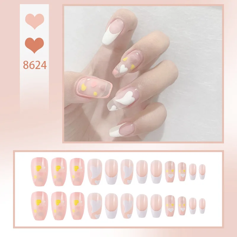 Unhas postiças de chama rosa, Imprensa destacável na cabeça quadrada, Ballet curto Wearable, cobertura completa, unhas acabadas encantadoras, 24pcs por caixa