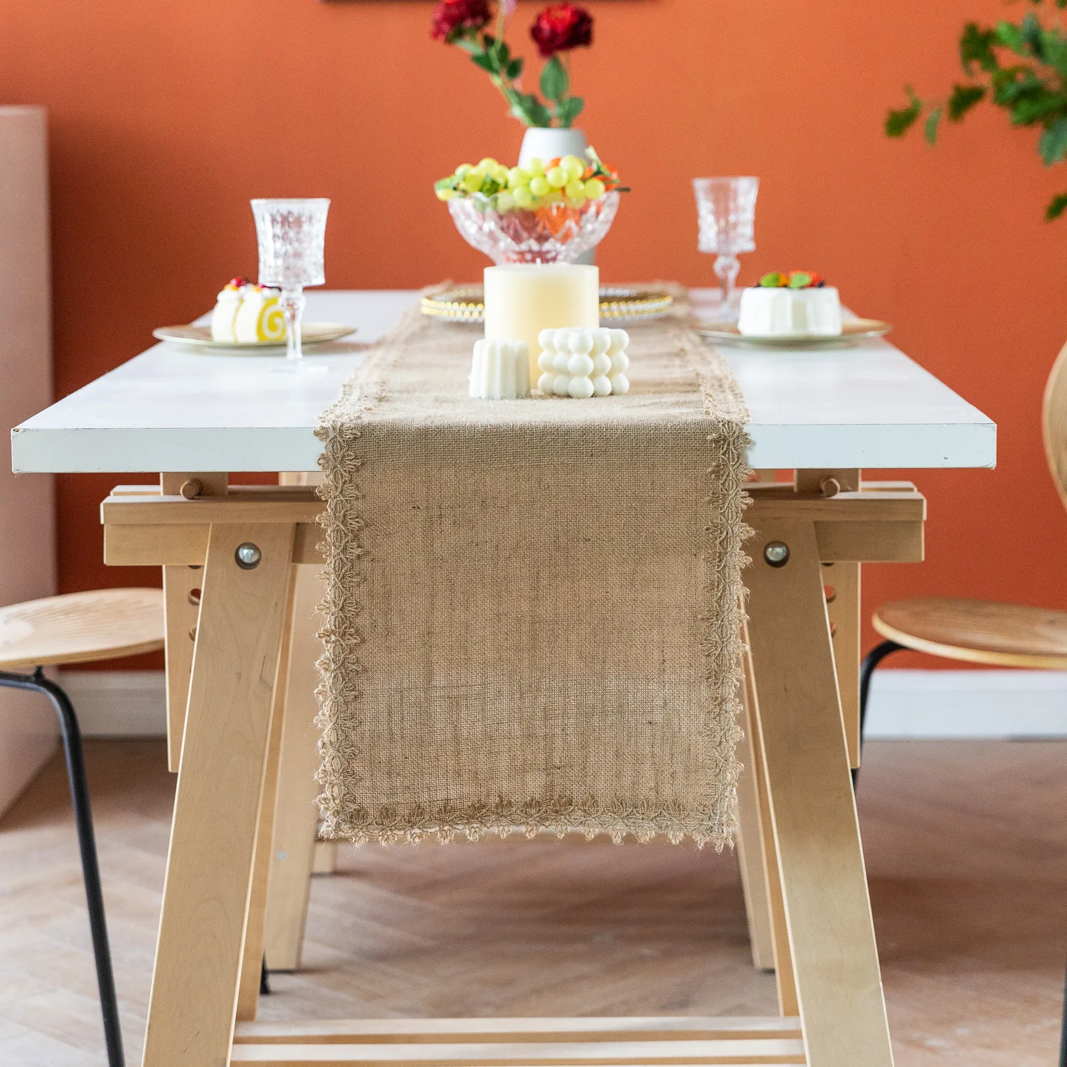 

Farmhouse Table Runners Rustic Natural Jute Lace Vintage Country Wedding Birthday Christmas Party Thanksgiving Table Decoration
