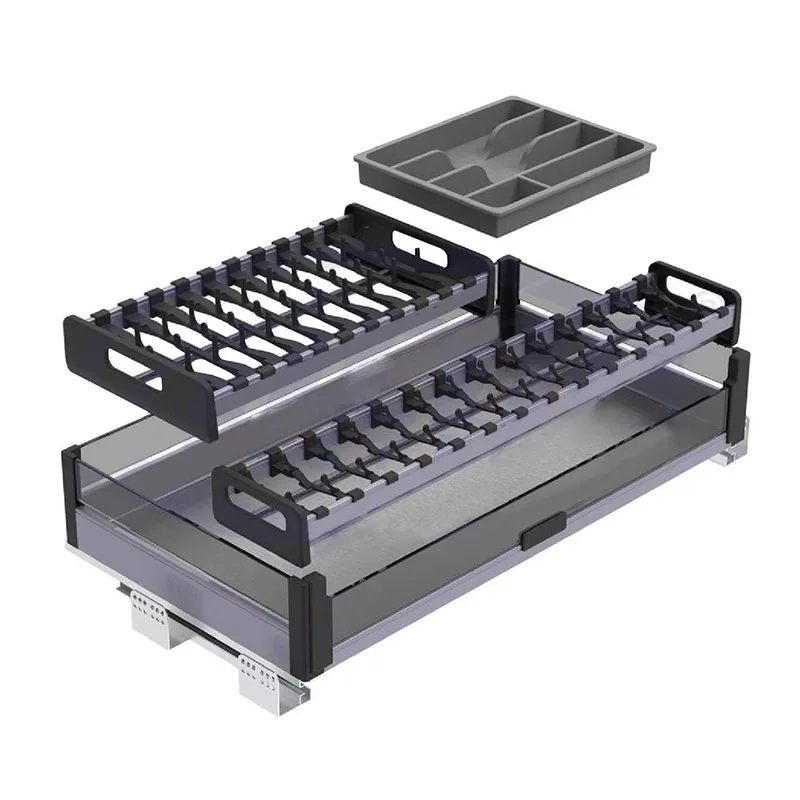 

Kitchen Cabinet Three-sided Basket Drawer Double Crystal Dishes Basket Tool Basket Dish Rack Pot