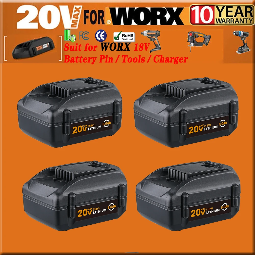 

1/2/4 упаковки, 8,0 Ач WA3525, замена для Worx, 20 В, литий-ионный аккумулятор, совместимый с Worx WA3575 WA3520 WG151s WG891, аккумулятор для инструментов