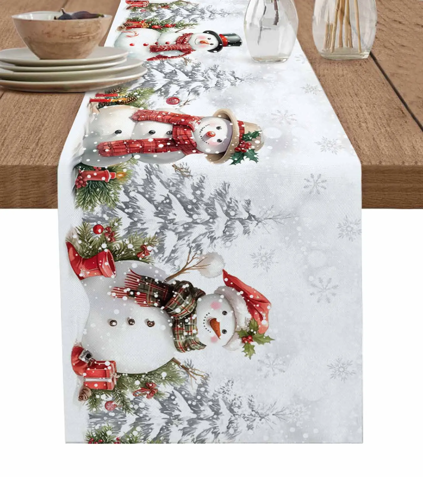 

Christmas Snowman Snowflake Table Runner for Dining Table Wedding Decoration Tablecloth Home Decor Table Runner