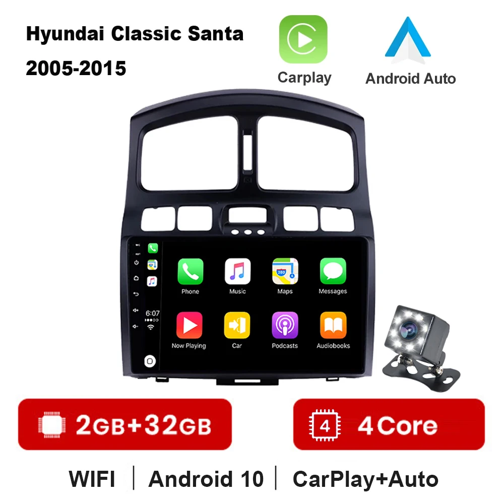 

2din Android 10,1 Carplay 2 Гб ОЗУ, головное устройство, радио для 2005 2006-2015 Hyundai Classic Santa Fe, Автомобильный GPS, мультимедийный плеер