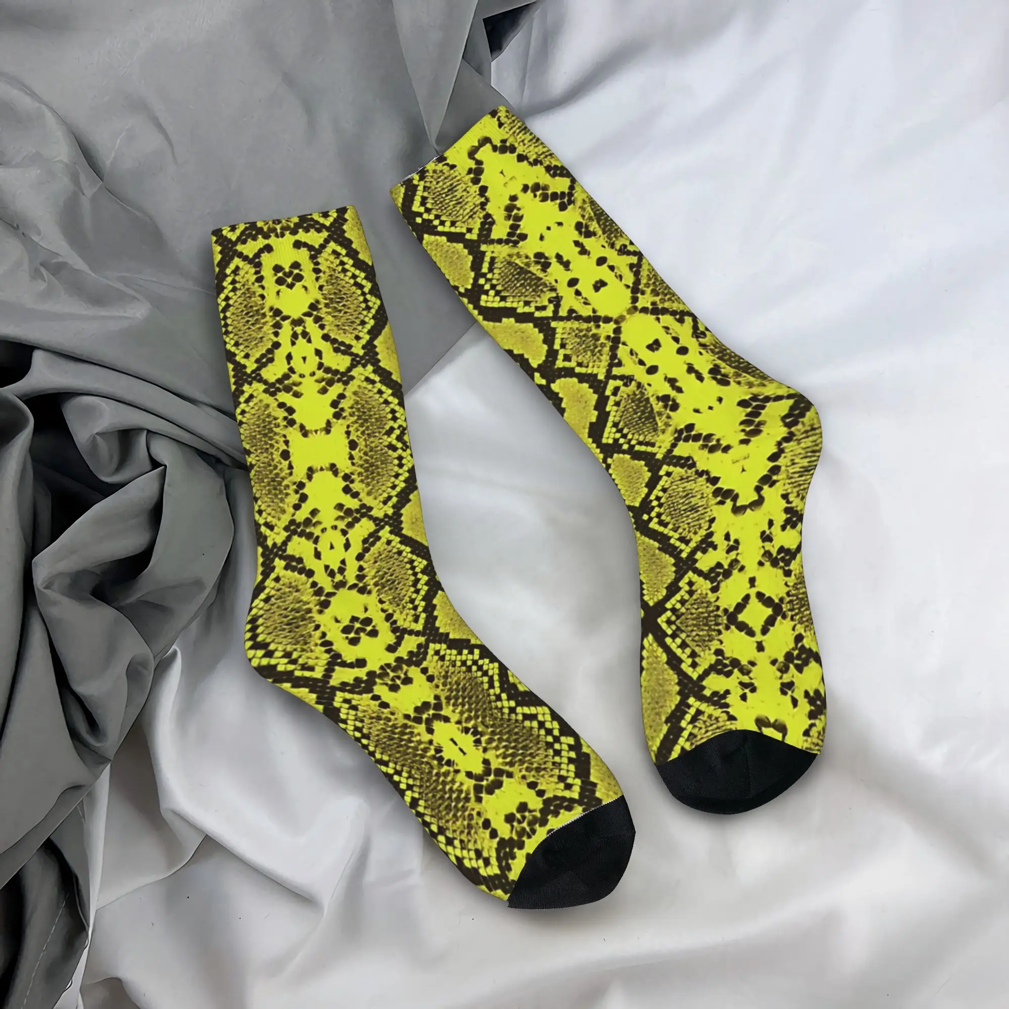 

Men Socks Snake Skin - Neon Green Stockings Autumn Kawaii Soft Socks Design Skateboard Non-Slip Socks