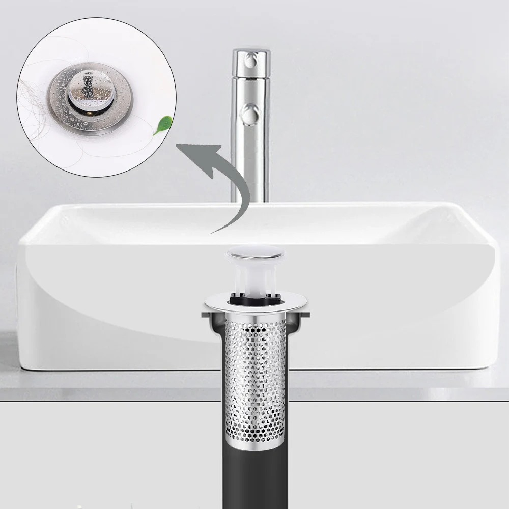 Stainless Steel Floor Drain Filter Home Kitchen Bathroom Sink Drains Hair Catcher Waste Plug Filter Anti Odor Pop-Up Bounce Core