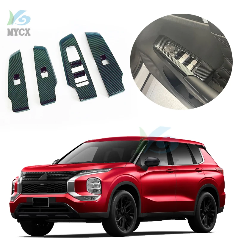 

Для Mitsubishi outlander 2022 2023, углеродное волокно, салон автомобиля, двери, окна, подъемник, стекло, переключатель, кнопки, литье, автомобильные аксессуары