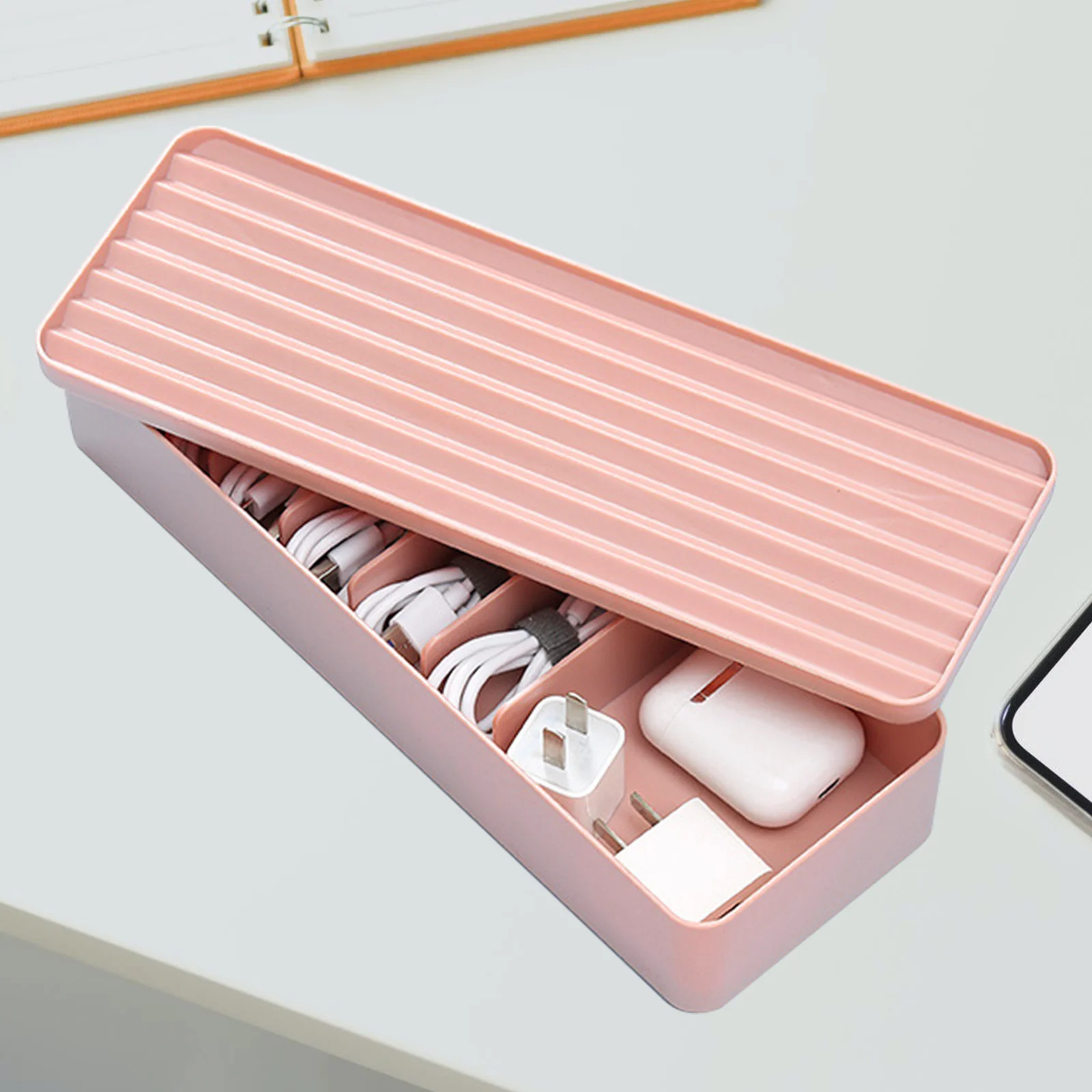 

1 pc Data Cable Storage Box Natural Material Portable Lightweight Multi-Grid Home Organizer For Usb Cables Chargers Desktop