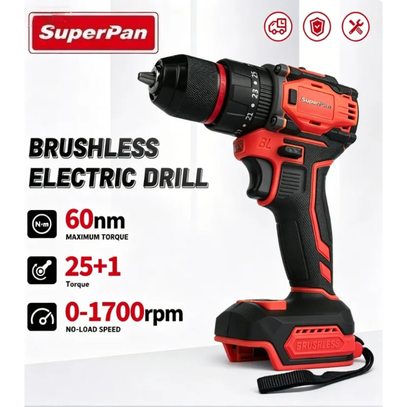 

Superpan Cordless Power Drill Bare Tool with 6pcs Screwdriver Bits, Brushless Drill Driver, 60Nm High Torque Drilling Tool