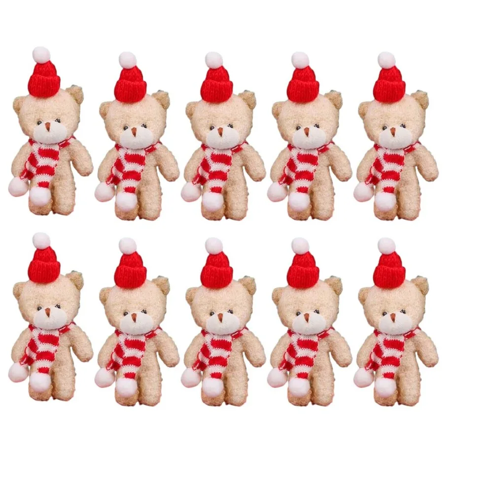 10Pcs Cartoon Animal Christmas Bear Plush Toy Keyring With scarf White Bear Plush Keychain Soft Cute Bear Plush Dolls