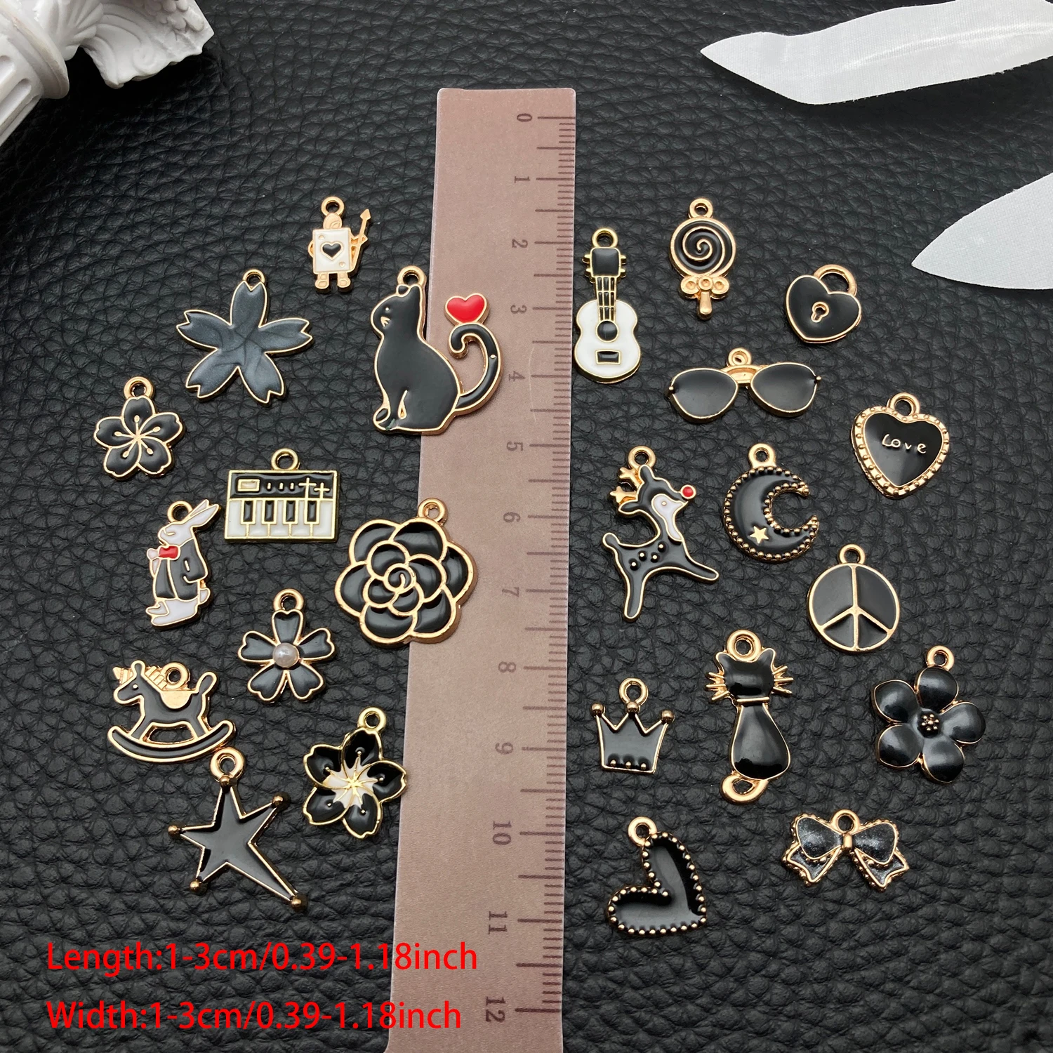 Mixed Black Gold Enamel Charms Bulk - 20/50/100Pcs Assorted Animal Flower Guitar Pendants for DIY Jewelry Making view 3