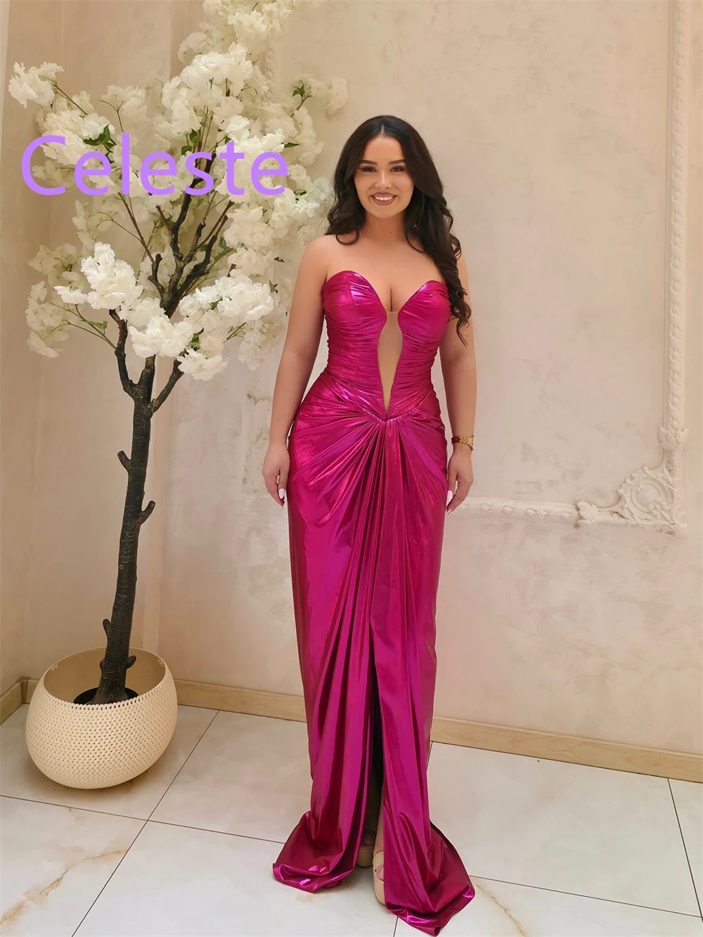 Personalizado brilhante cetim vestido de noite moda querida sem mangas vestidos de baile requintado ocasião especial vestidos