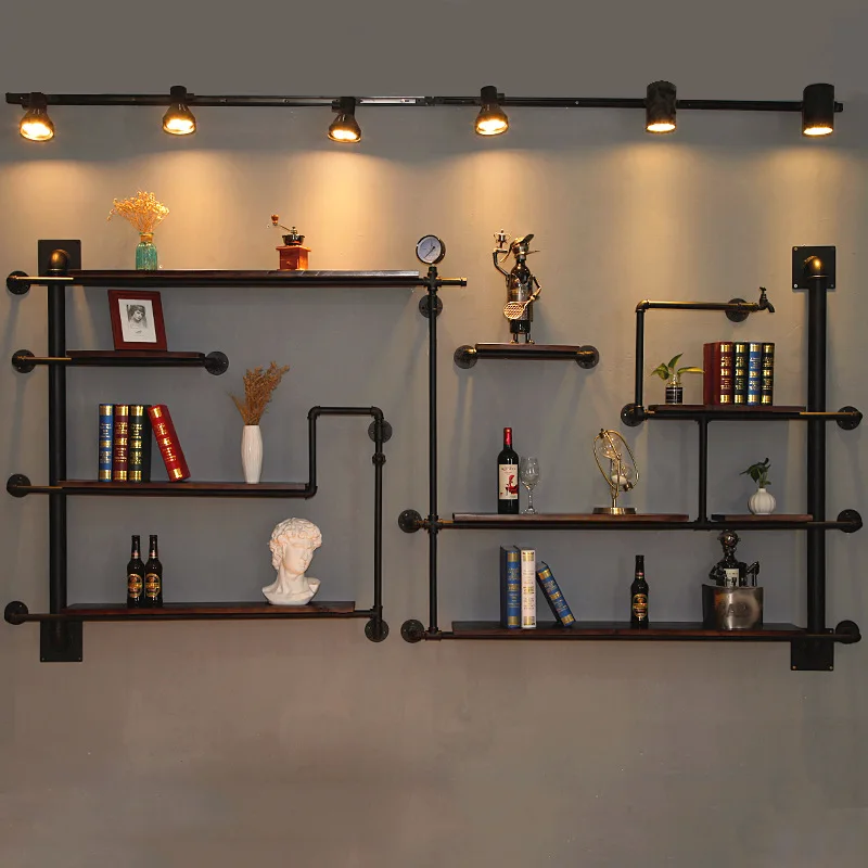 Retro industrial style wine wall wrought iron water pipe book creative wall