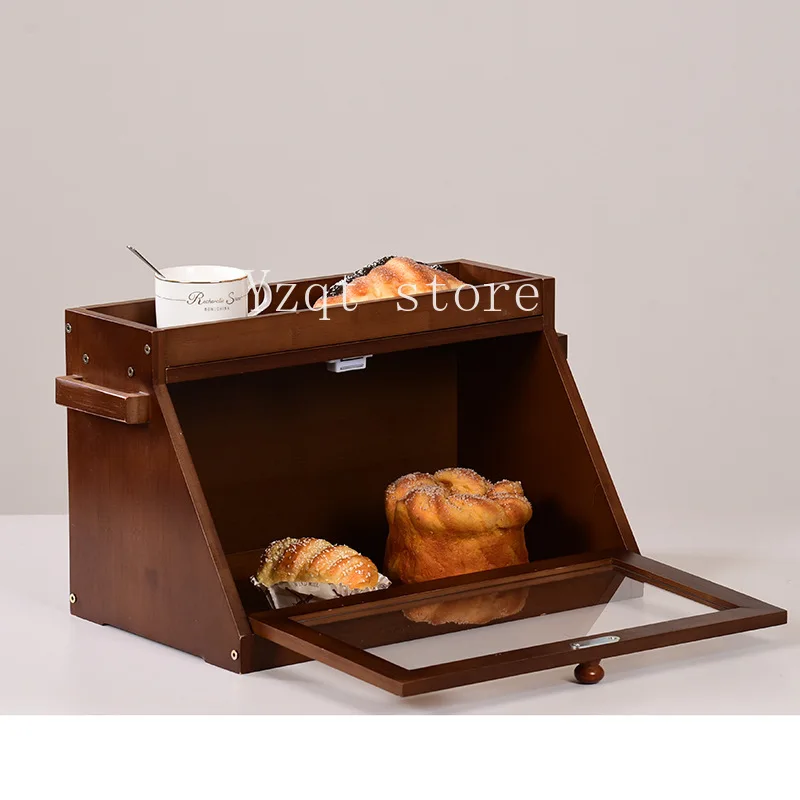 Cross-border bamboo bread box, kitchen countertop locker, household large-capacity double-layer clamshell food storage box