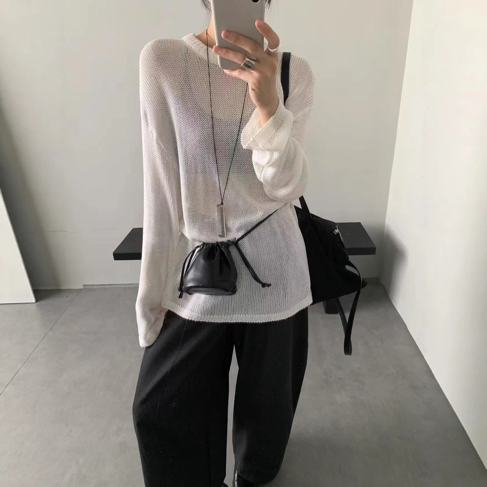 

2025 New Hemp Korean Version of Gentle and Lazy Style Loose Knitted Sweater Versatile Hollow Long-sleeved Top for Women