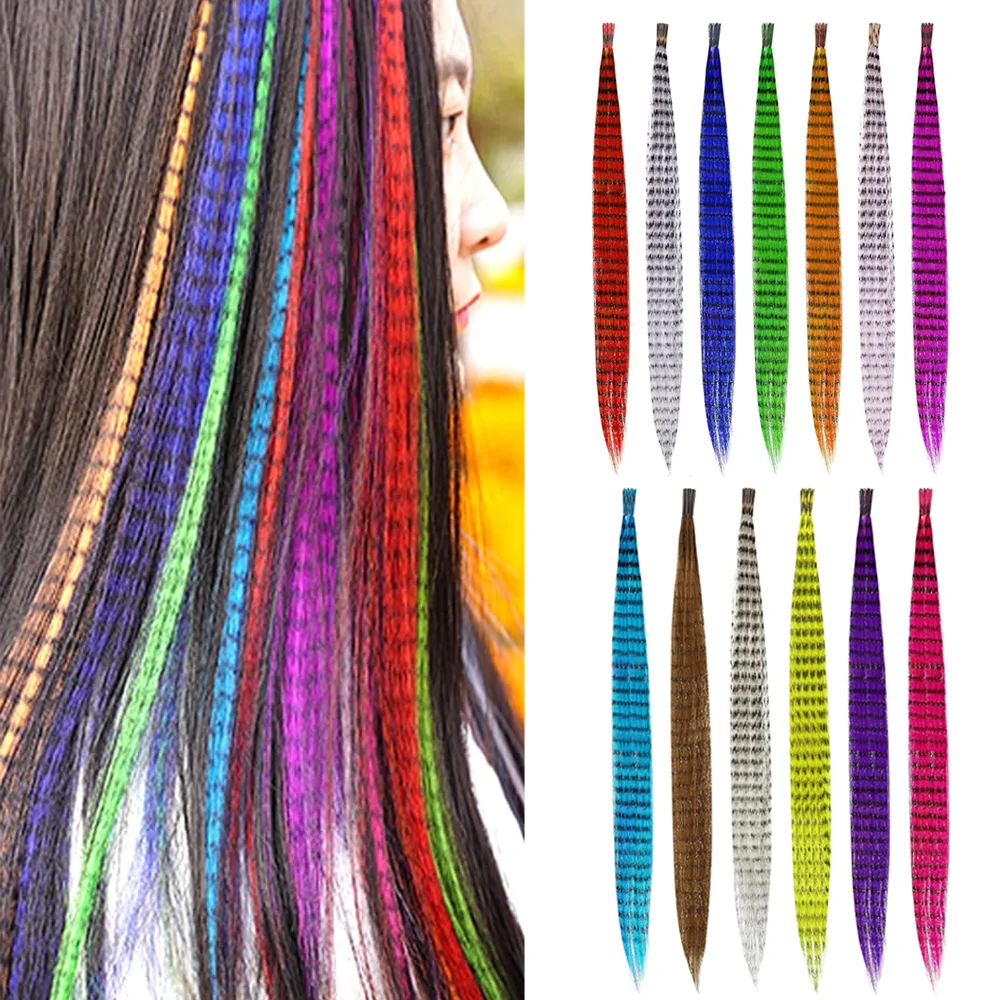 10 Pieces Colored Synthetic Hair Feather Colorful Hair Extension 12 Colors Straight Hair Extensions With