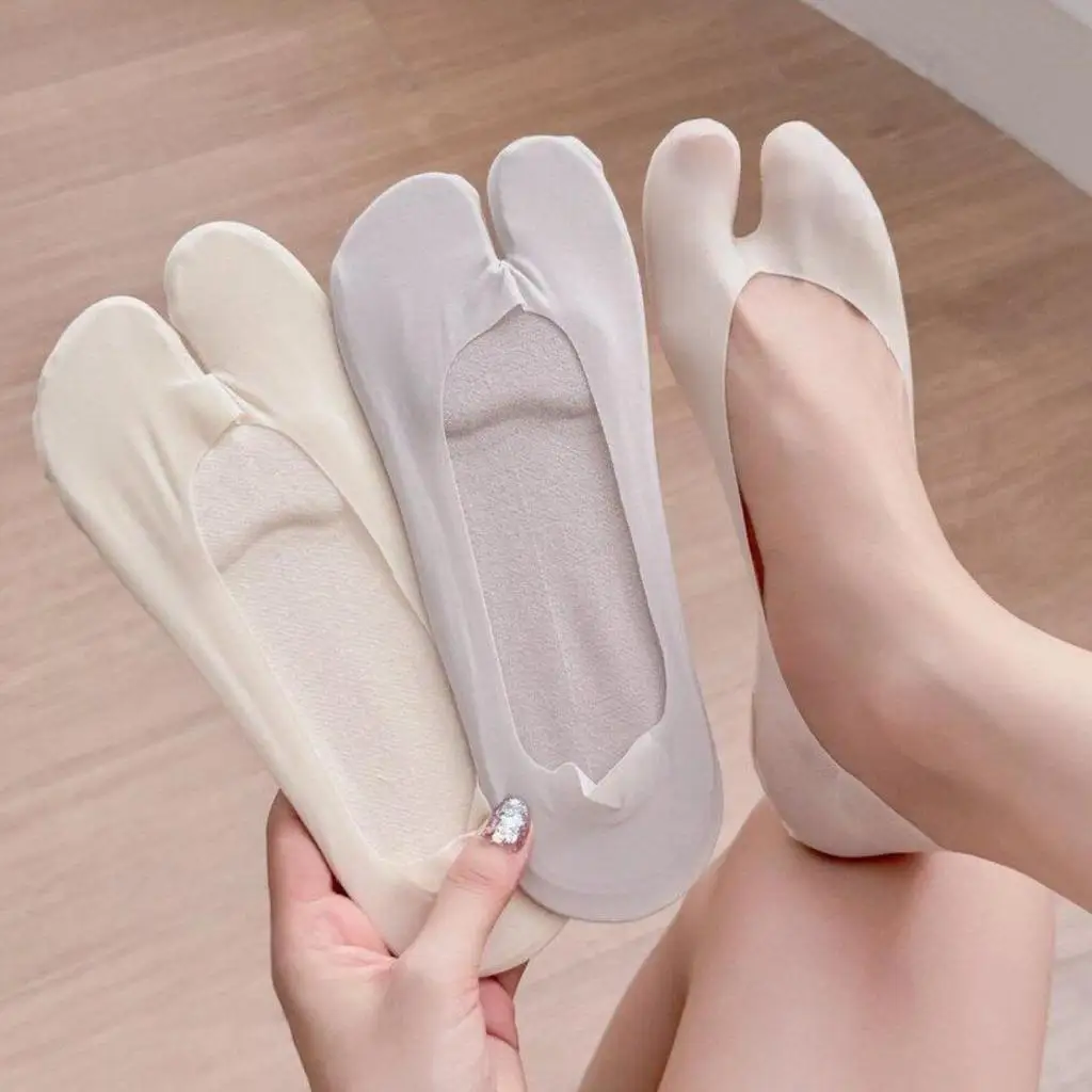 4Pairs Split Toe Invisible Socks For Women Sponge Cushion Non Slip Liner Socks For Sandals High Heels
