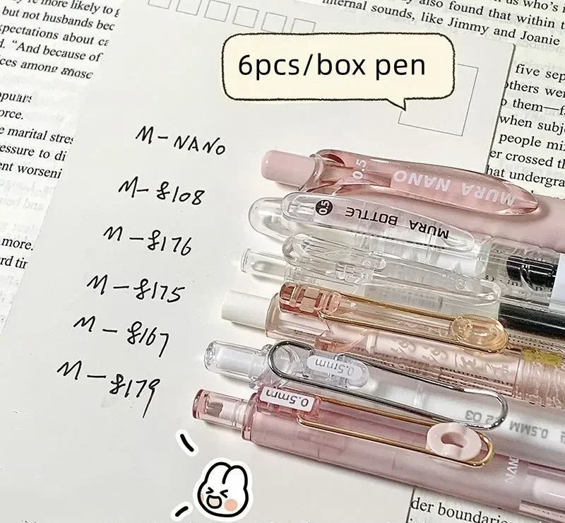 6pcs/set Simplicity Gel Pen for Student Korean Fashion White Transparent Color Stationery Gel Pen 0.5mm Black Ink Scrapbook Pen