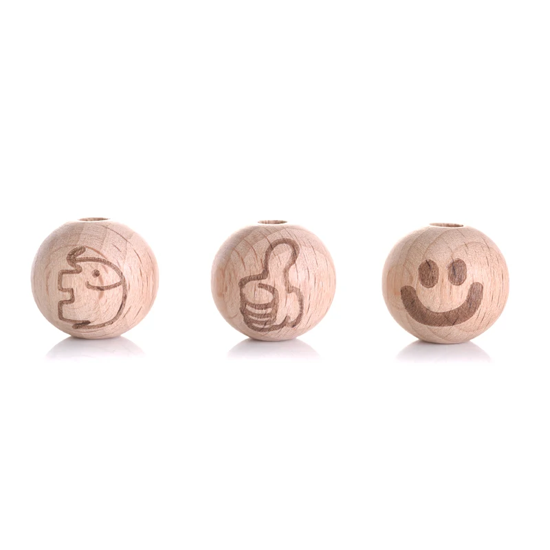 DIY 50Pcs 16mm Wooden Beads Printing Beads Heart Moon Beech Round Spacer Natural Baby Teether Lead-Free Wooden Balls Accessories
