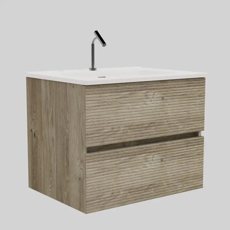 24" Wall Mounted Rough Oak Bathroom Vanity with Integrated Ceramic Sink, Overflow, Large Storage, Floating Design for Modern