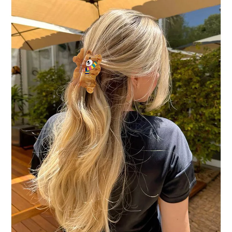 

Refreshing World Cartoon Little Bear with Scarf Acrylic Hair Claw Cute Animal Acetate Hair Claw Clips Hair Accessories for Women