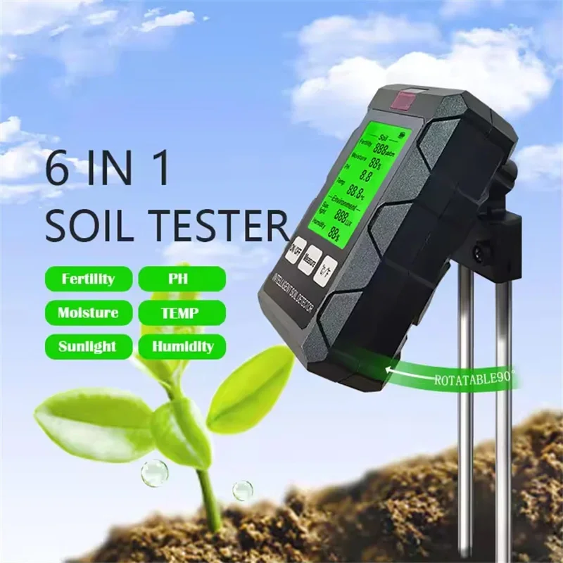 

6 In 1 Soil Tester Soil Fertility pH Temperature Humidity Sunlight Air Moisture Detector Gardening Soli Analyzer Soil Tester New