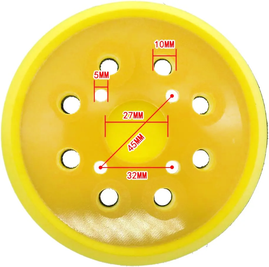 Disco de pulido para LIJADORA Orbital aleatoria, 1 piezas, 5 pulgadas, 125mm, 8 agujeros, 4 clavos, almohadillas de lijado, placa de respaldo de gancho y bucle