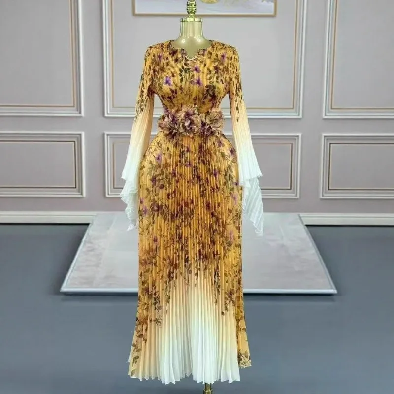 مياكي أفريقيا فستان أنيق المرأة خريف جديد مزاجه الفاخرة الخصر موضة تنورة طويلة أوروبا أمريكا فساتين الحفلات المسائية