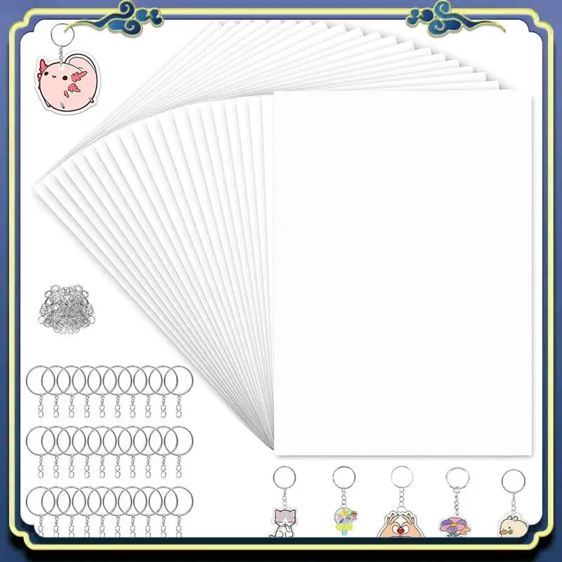 Portable 160Pcs Shrink Plastic Sheets Kit,7.9 X 5.7 Inch Shrink Paper Sheets And Keychains Making Accessories For Kids DIY Craft