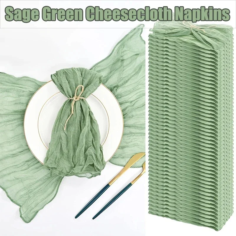 12-96Pcs Sage Green Napkins for Wedding Boho Gauze Table Napkins Serving Table Decor Dinner Towel Cocktail Napkins