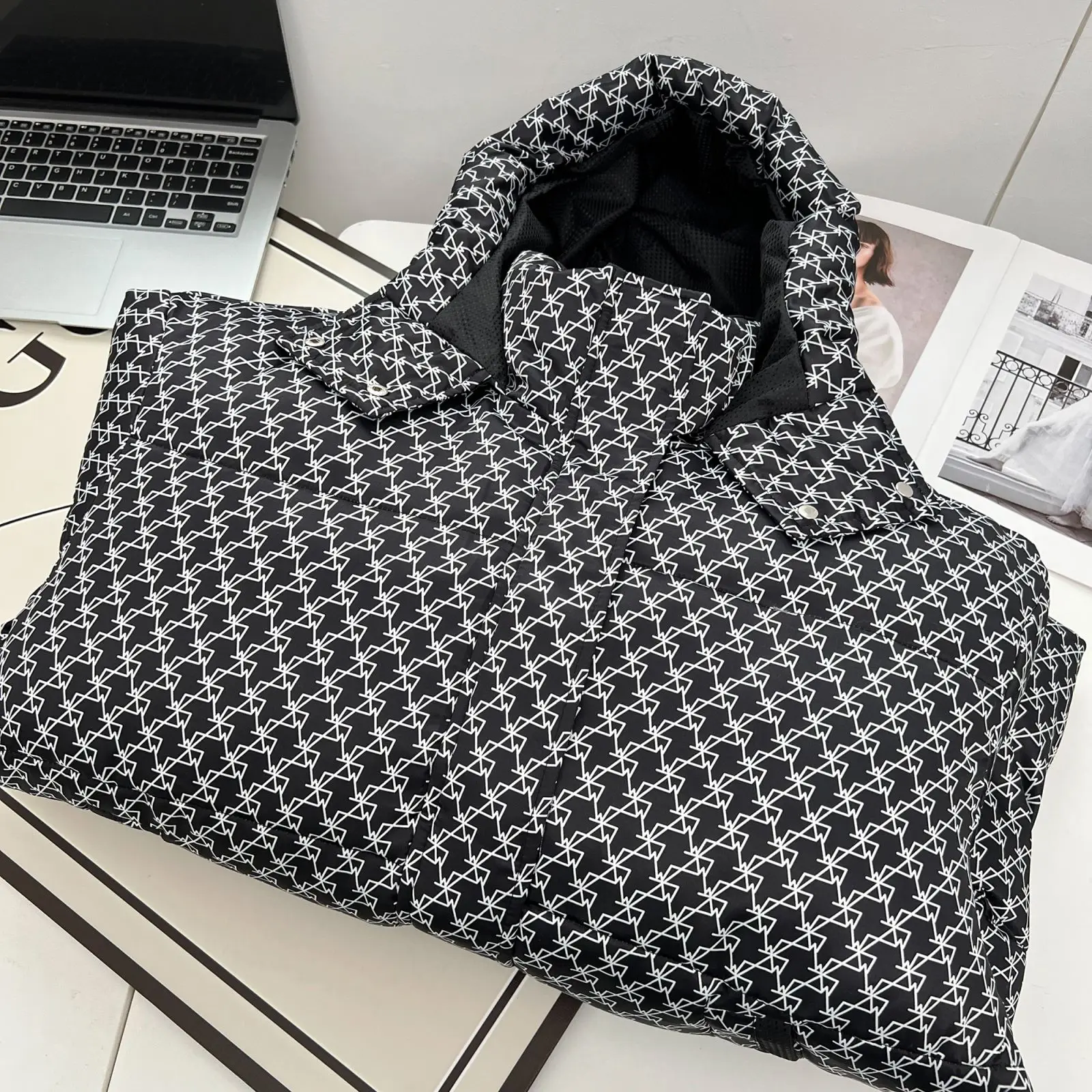 Fashion Houndstooth Hooded Parkas Women Winter 2023 Plus Size Casual Clothing Down Cotton Padded Coat Long Wadded Jacket