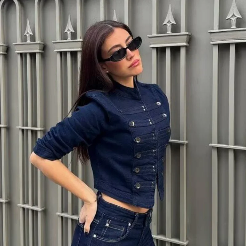 Spring Summer 2026 Women's Casual Slim Fit Denim Jacket Coat Button Decorated Versatile Fashionable Short Outerwear