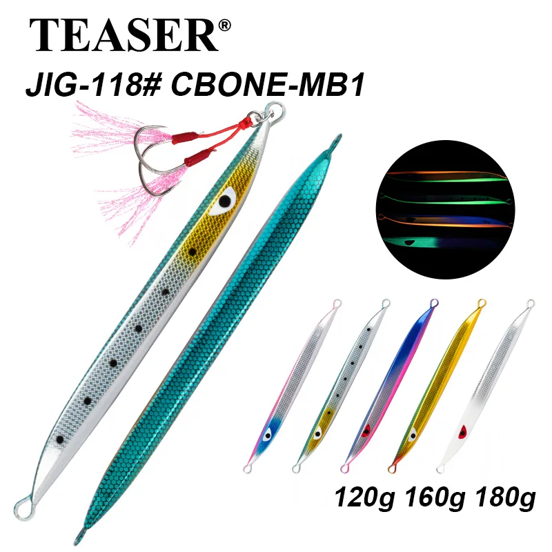 

TEASER J118 120g 160g 180g CBONE-MB1 fishing metal jigging lure saltwater luminous metal jig fishing lure fast sinking jigbait