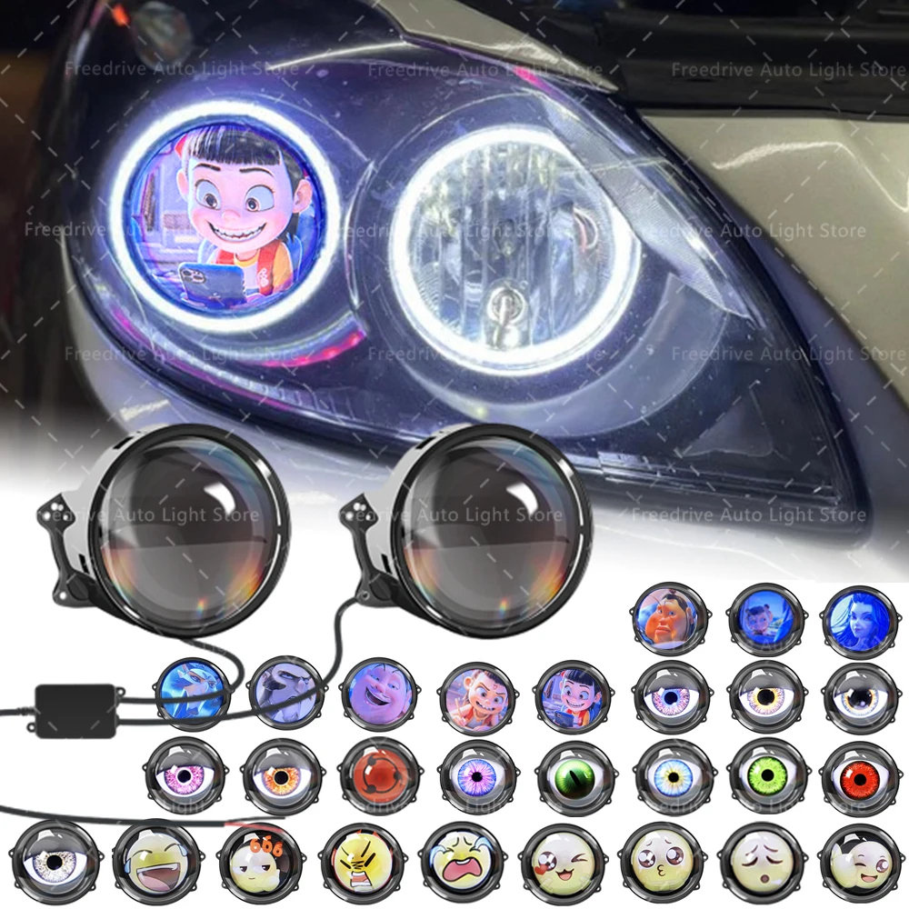 

2 in1 Car Dynamic Devil Eye Moto Decorative Headlight Demon Eye Universal Modification Headlights 3D Lens Design Remote Control