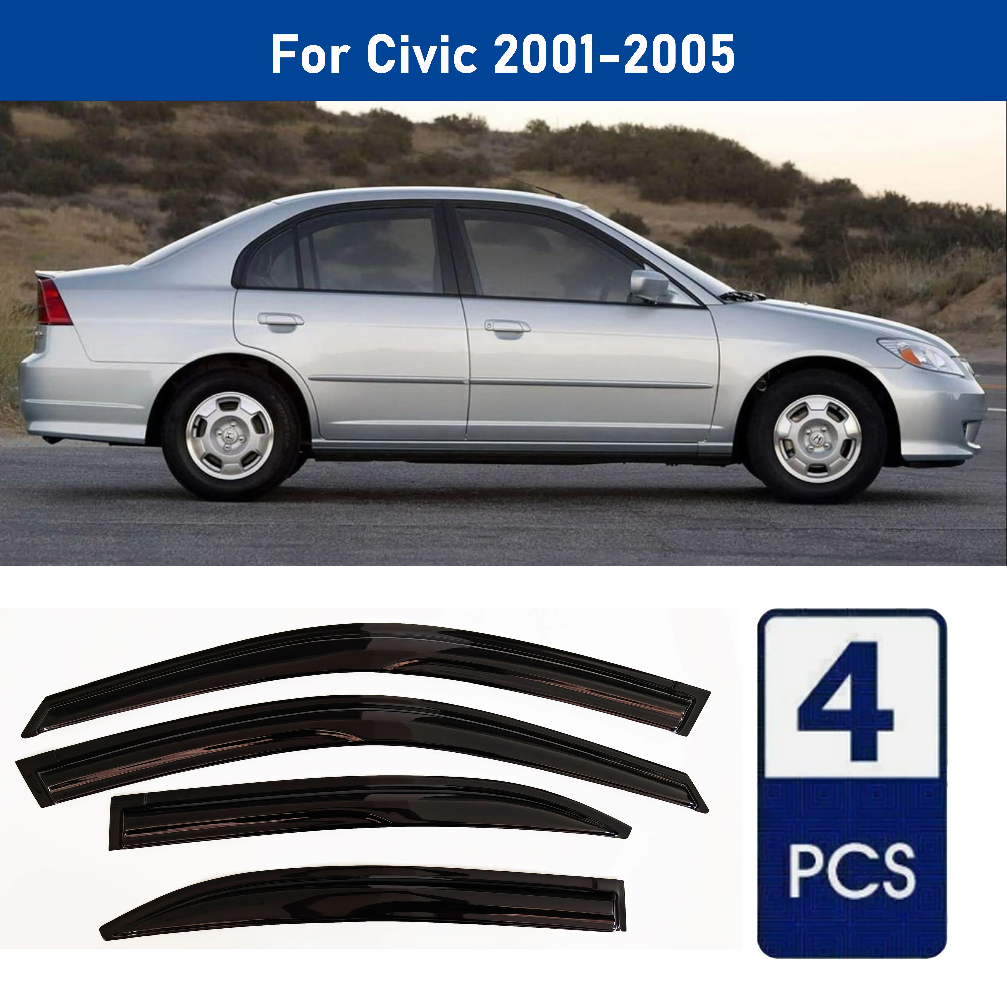 

AIBAP High-Quality 4pcs 1.8mm Car Windows Visor For Civic 2001-2005 5-Door window visors rain guards rain guard Sun Rain Visors