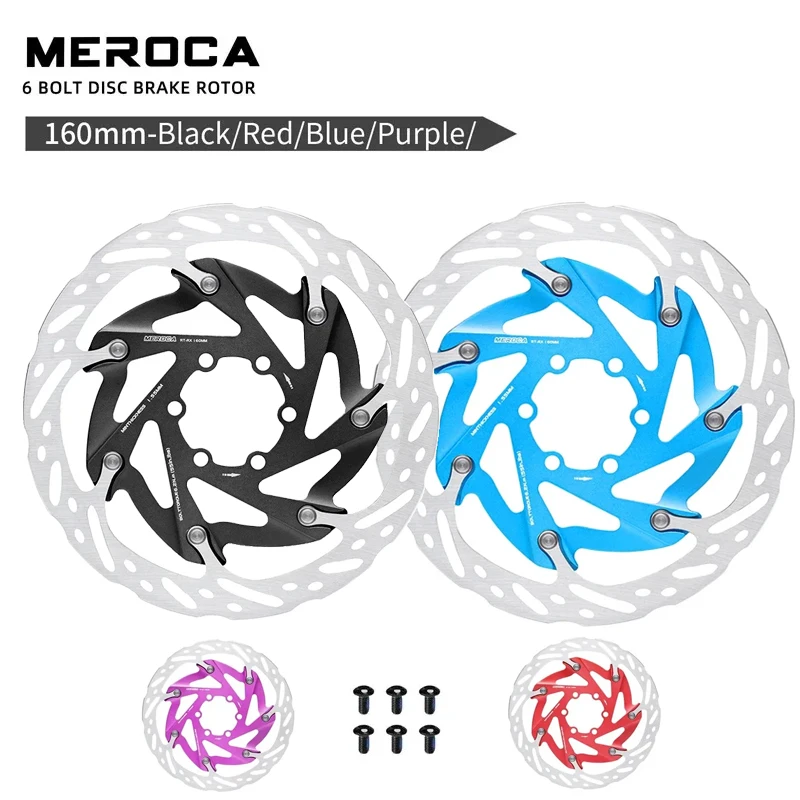 Frein à disque de vélo MEROCA 160 mm |   Disque de dissipation thermique aérodynamique avec support à 6 boulons pour vtt/vélo de route noir, bleu, violet rouge