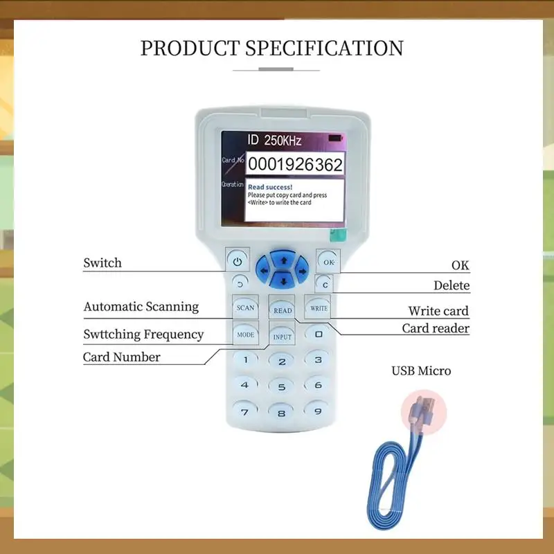 

RFID Copier RFID Reader Writer Multi-Frequency RFID Card Reader Smart Card Decoder For Access Control Home Security-BAAX