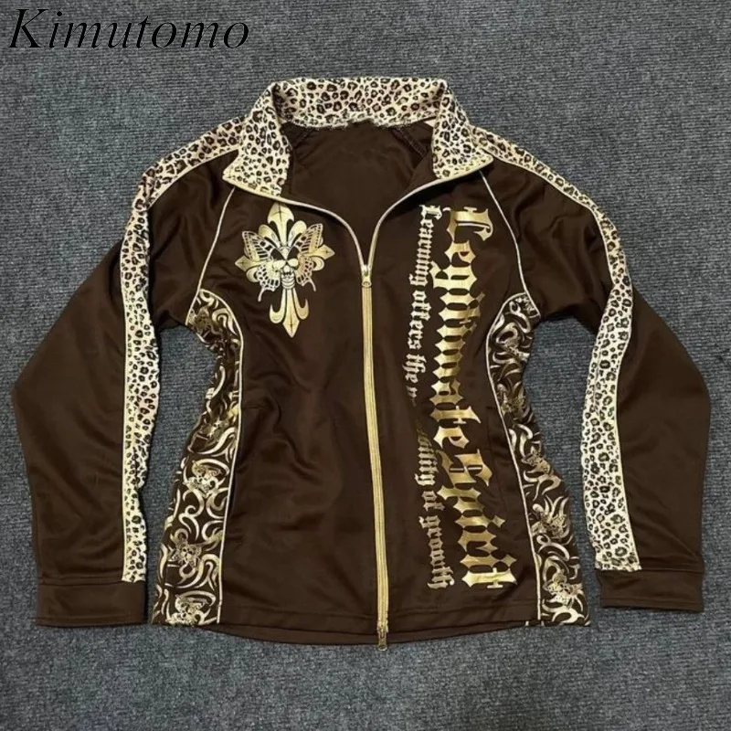 

Kimutomo Women Jackets Vintage Punk Style Grunge Leopard Outwear Vintage Autumn Fashion Y2k Aesthetic Harajuku Sweatshirts