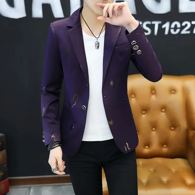 Spring Autumn 2023 Youth Slim blazer Men Fashion Casual Spring Print suit jacket