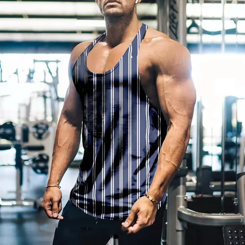 Stripe Graffiti Tank Tops Knights Templar 3D Print Men's Streetwear Oversized Fitness Gym Vest Beach Sleeveless Top Man Clothing