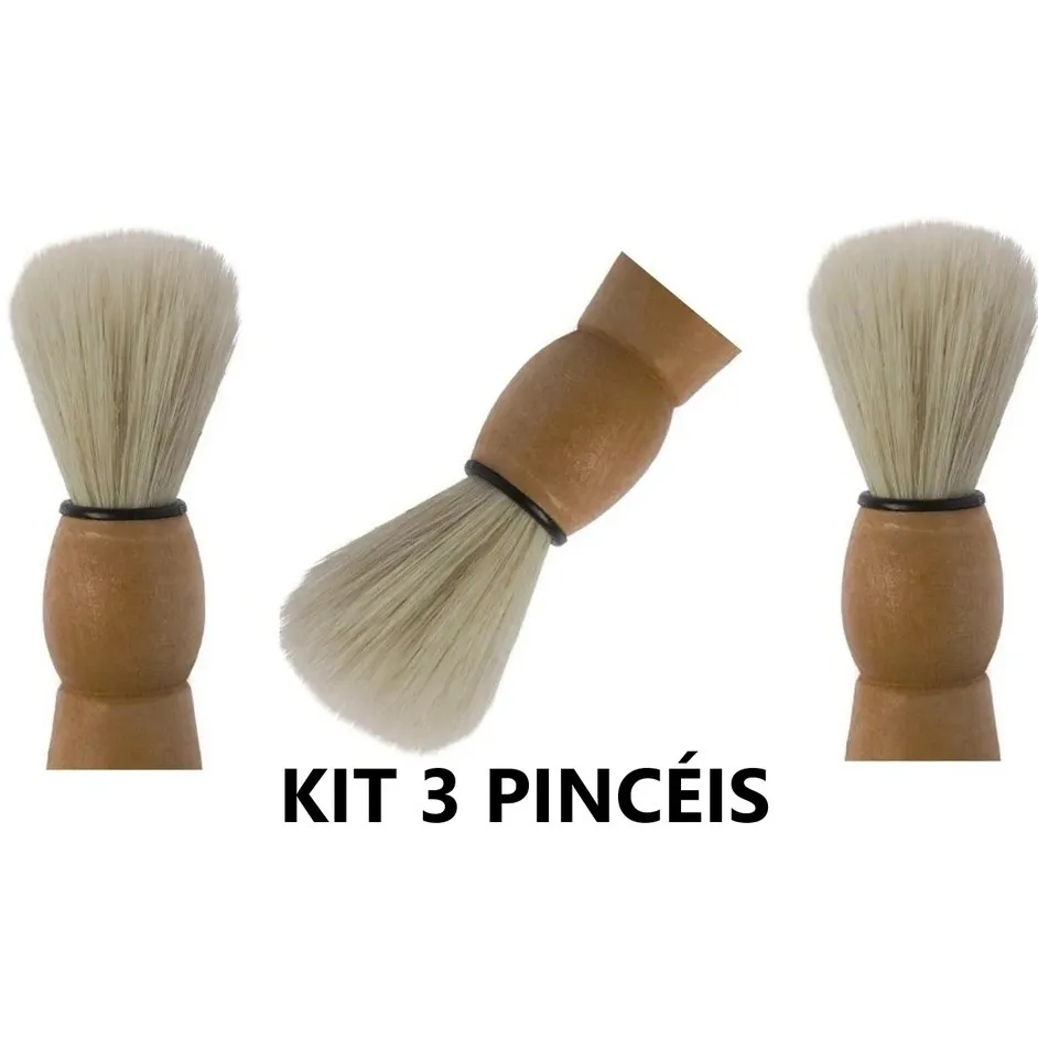 Kit 3 Men Shaving Brushes Beard Brush For Shaving Beard Wooden Cable Worked Cerds Medium