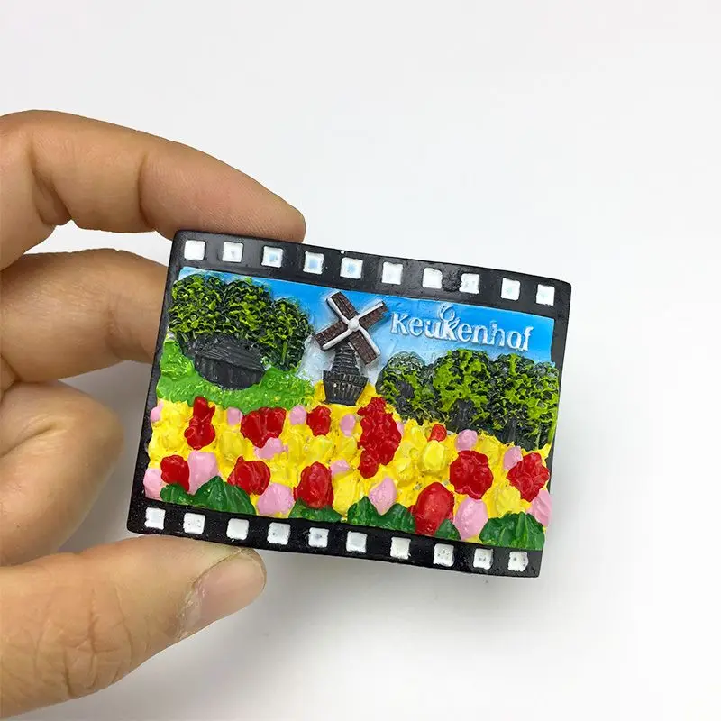 Hand-painted realistic cultural and fridge magnets from Kukkenhof Park in Netherlands, high-value souvenir crafts