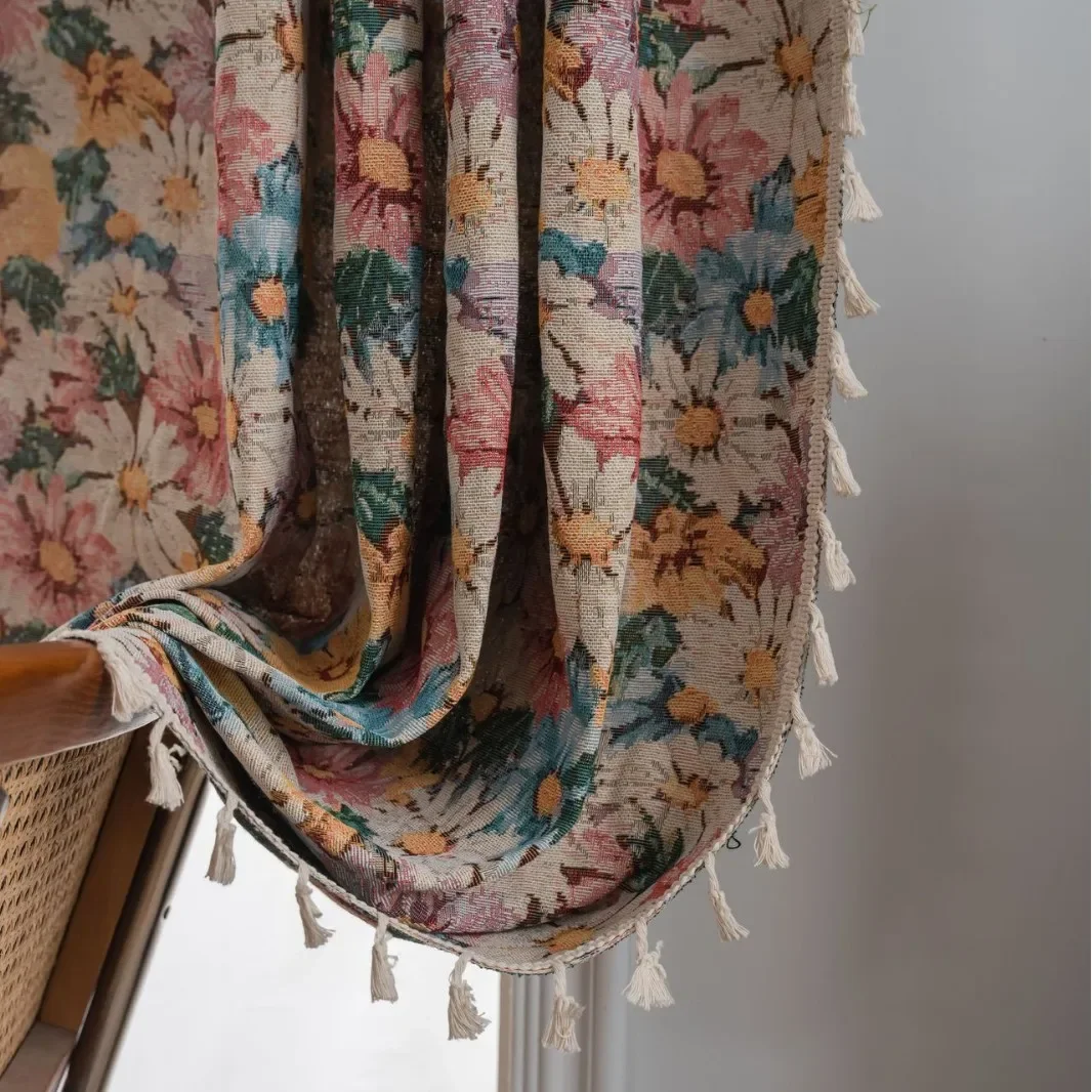 Pastoral Style Semi Shading Curtains Colorful Floral Jacquard Curtains for Bedroom Living Room Decoration Window Curtain