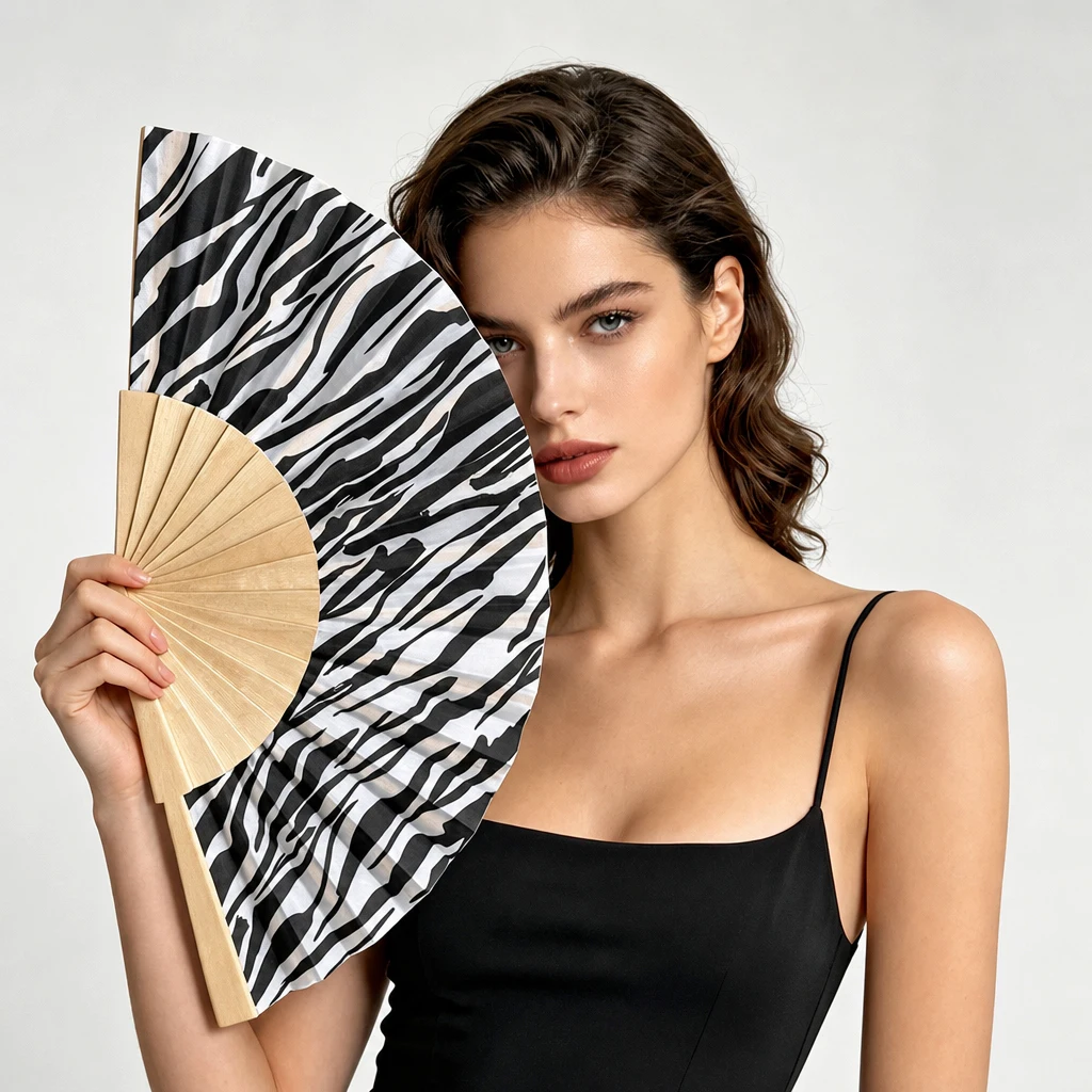 Ladies Folding Hand Fan with Fruit Print Lemon & Stripe, Wooden Fan, Perfect Accessory for Wedding Party Festival & Gift view 6