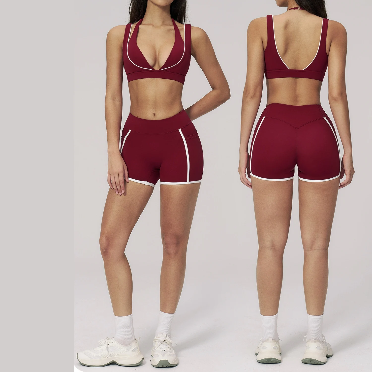

Спортивный костюм Ningyu 2PCS: сексуальный комплект для йоги, женский спортивный костюм, ударопрочный спортивный бюстгальтер, одежда для тренировок в зале, шорты с эффектом пуш-ап, женская одежда для йоги.