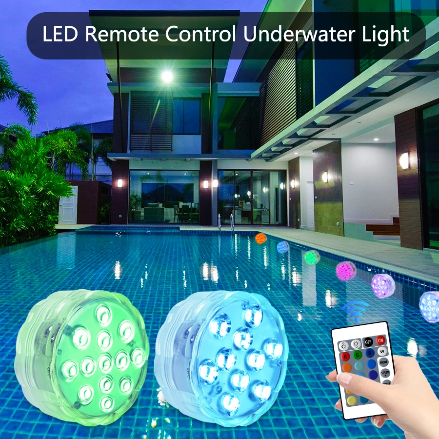 10leds RGB Submersible LED Lights Underwater Night Light Outdoor Swimming Pool Light For Wedding Party Vase Bowl Decoration