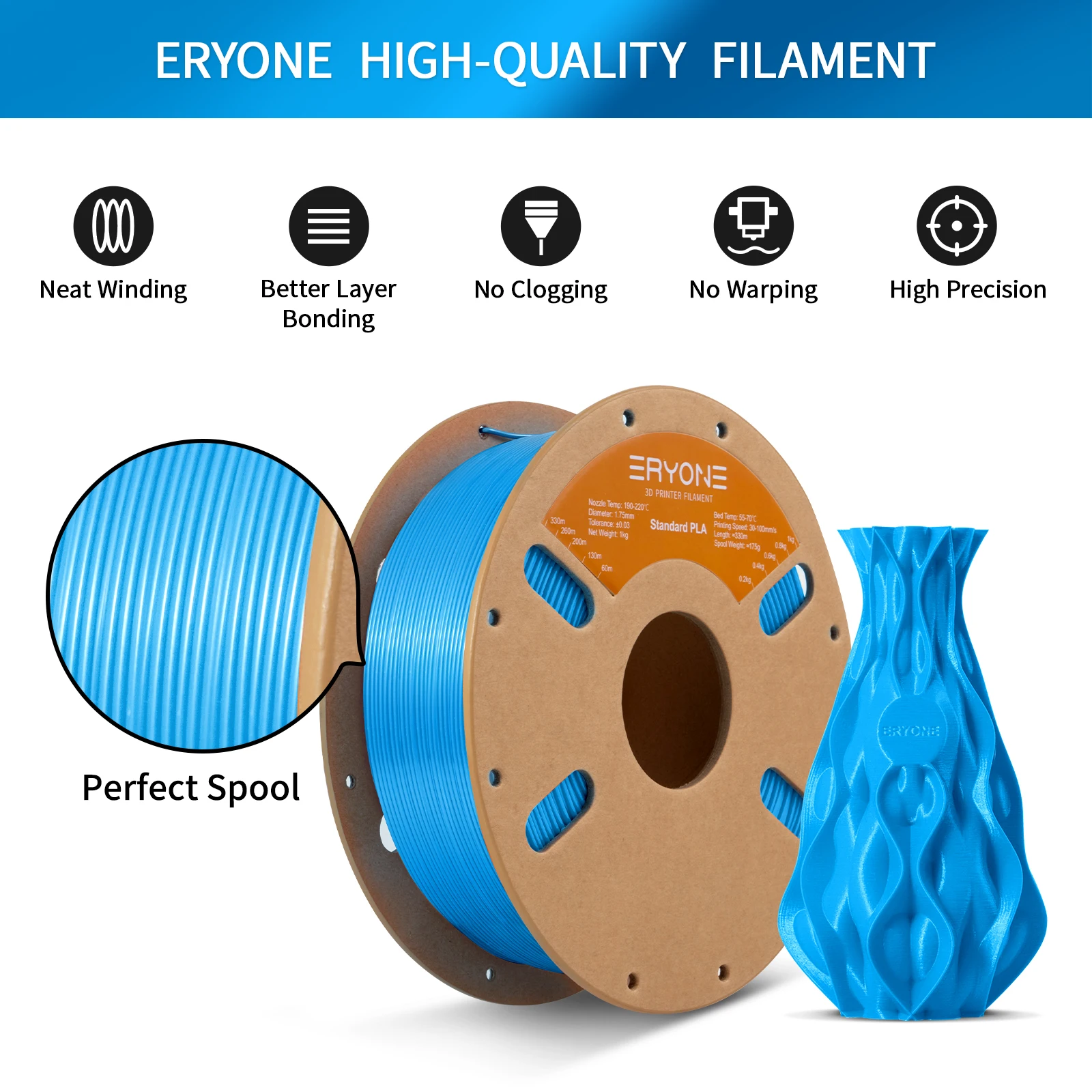 ERYONE Standard PLA Filament 1kg 1.75mm High Quality Filament 3D PLA Low Shrinkage Consumable For 3D Printer