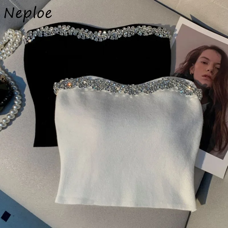 Neploe Diamond Studded Vest Sweet  Spicy One-Shoulder Bra Top Sexy Royal Wrapped Chest High Grade Beautiful Back Strap Camis