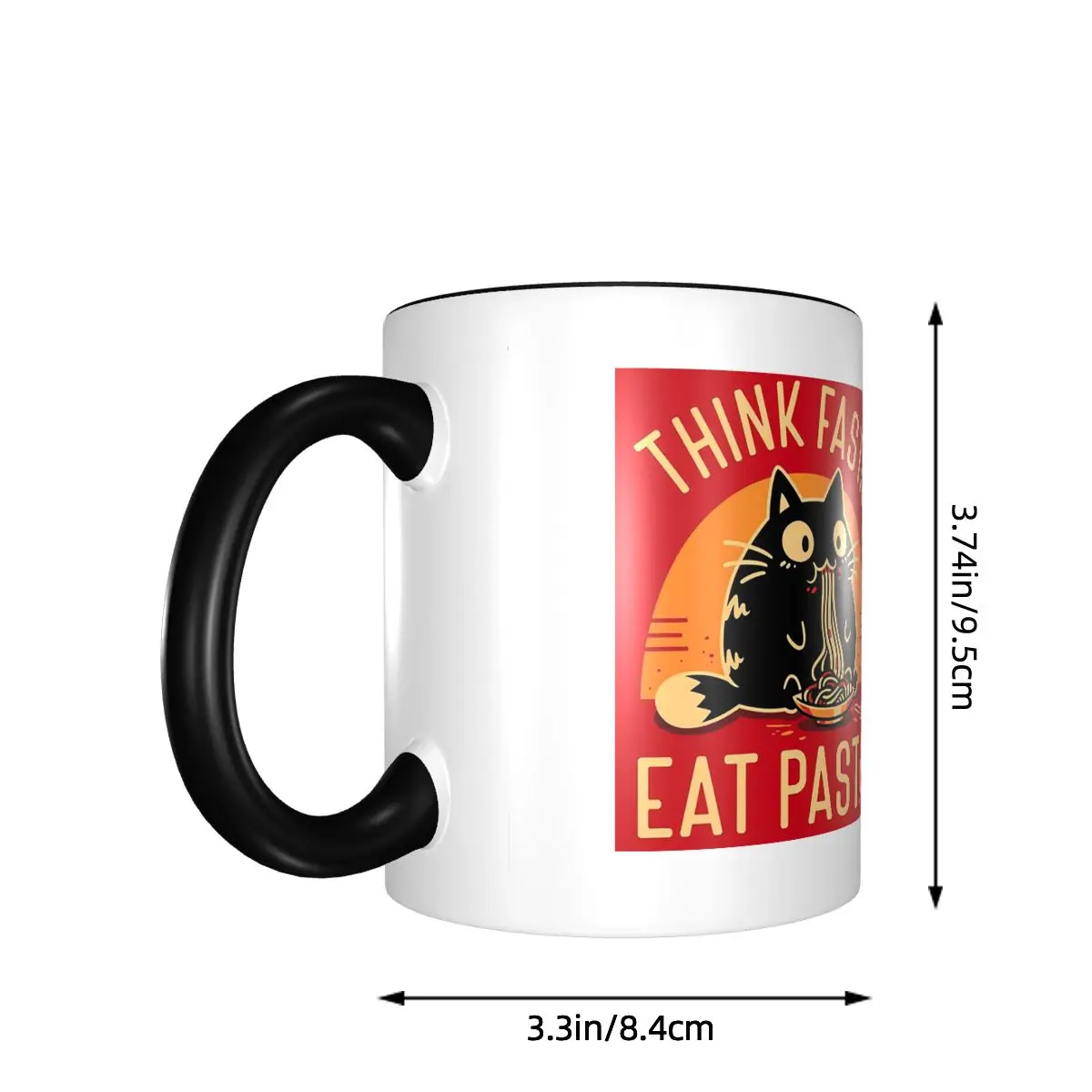 Think Fasta Eat Pasta - Funny Hungry Cat Mug Funny Ceramic Coffee Cups Tea Mugs Milk Cup Drinkware Gifts for Friends