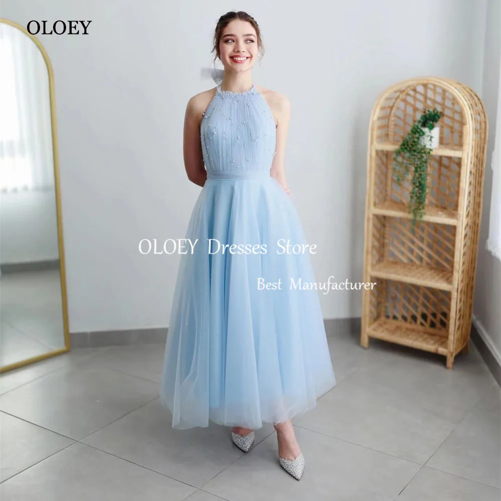 

OLOEY Fairy Beading Evening Gown Dress O-Neck Ankle-Length Draped Tulle Wedding Party Dress Vestidos De Noche Elegantes 2024