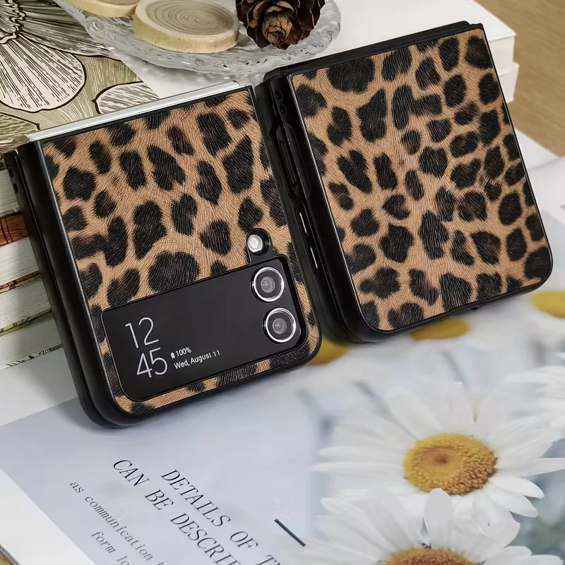 Luxus Leopard Muster PU Leder Harte PC Telefon Fall Für Samsung Galaxy Z Flip 7 6 5 4 3 5G Flip 7 Fe Mode Coole Zurück Abdeckung – Detail 3