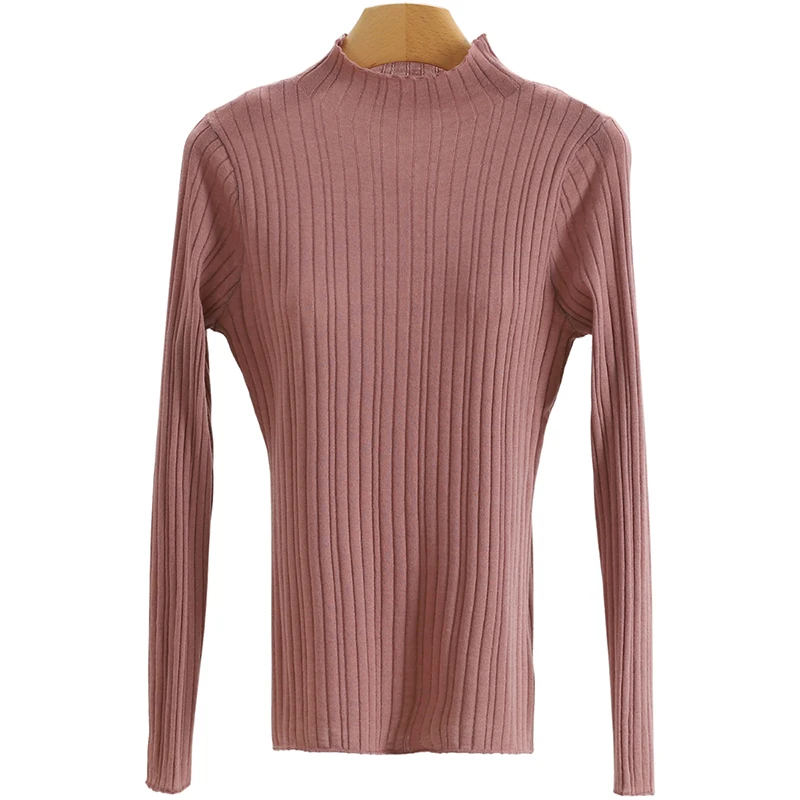 Soft Pure Color Skin-friendly Slim Fit f High Collar Sweater Base irt for Women Commute Sle Long Sve round Ne